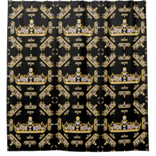Gold Crowns Heart Diamonds Pearls Pattern Black