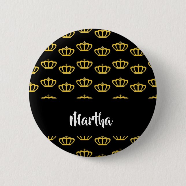 Gold crowns on black 2 inch round button (Front)