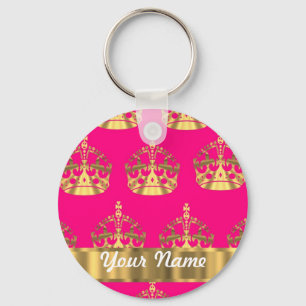 Gold crowns on hot pink keychain