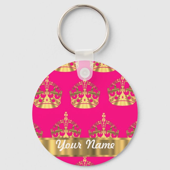 Gold crowns on hot pink keychain (Front)