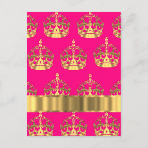 Gold crowns on hot pink postcard