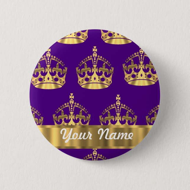 Gold crowns on purple 2 inch round button (Front)