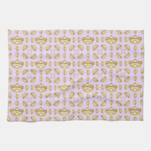 gold crowns tiaras pale lilac kitchen towel