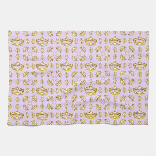 gold crowns tiaras pale lilac kitchen towel (Horizontal)