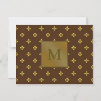 Gold Cruciferous Flowers Monogrammed Brown Card