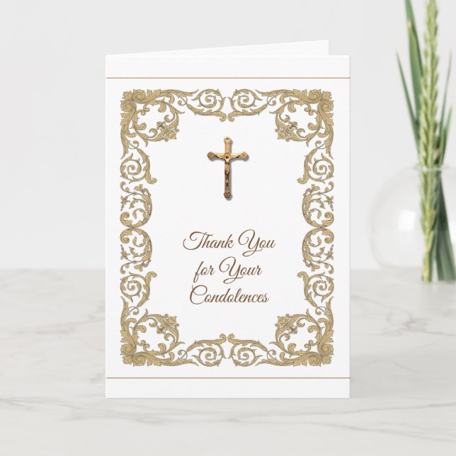 Gold Crucifix Lace Catholic Condolence Thank You (Front)