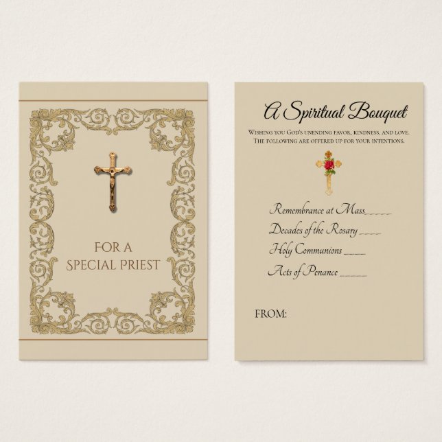 Gold Crucifix Prêtre Bouquet spirituel Cartes sain (Devant & derrière)