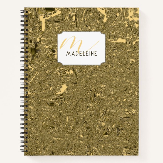 Gold Crushed Foil Chic Monogrammed Girly School Notebook (Front)