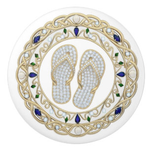 Gold Crystal Flip Flops 2Dgraphic Flipflop shoes Ceramic Knob