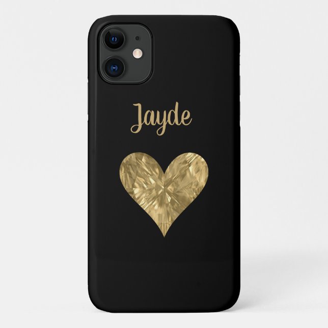 Gold Crystal Personalized Heart Mobile Phone Case (Back)