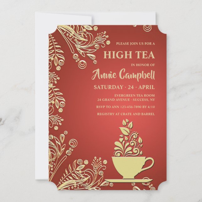 Gold Cup of Tea Invitation (Front)