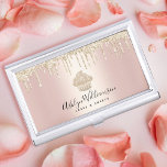Gold Cupcake Glitter Drips Bakery Chef Pink Rose Business Card Holder<br><div class="desc">Here’s a wonderful, trendy way to show off your brand. Present your best self to your clients, with this elegant, sophisticated, simple, and modern custom name business card holder. A sparkly, champagne gold cupcake, glitter drips, and black handwritten typography overlay a faux metallic rose gold ombre background. Personalize with your...</div>