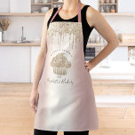 Gold Cupcake Glitter Drips Bakery Pastry Chef Rose Apron<br><div class="desc">Here’s a wonderful way to add to the fun of baking. Add extra sparkle to your culinary adventures whenever you wear this elegant, sophisticated, simple, and modern apron. A sparkly, gold cupcake, glitter drips, and handwritten typography overlay a faux metallic rose gold ombre background. Personalize with your name or other...</div>