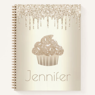 Gold cupcake glitter drips glam simple modern name notebook