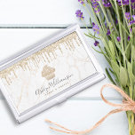 Gold Cupcake Glitter Drips Marble Bakery Dessert Business Card Holder<br><div class="desc">Here’s a wonderful, trendy way to show off your brand. Present your best self to your clients, with this elegant, sophisticated, simple, and modern custom name business card holder. A sparkly, champagne gold cupcake, glitter drips, and handwritten typography overlay a white marble gold veined background. Personalize with your full name...</div>