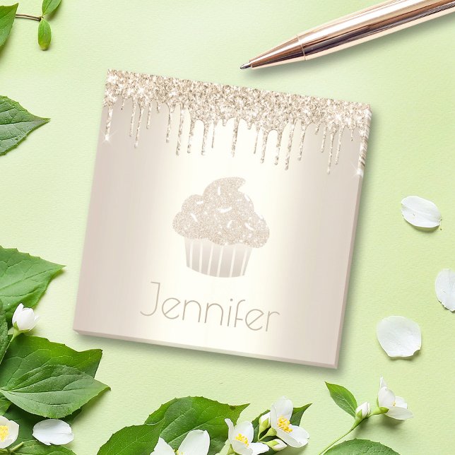 Gold cupcake glitter drips modern bold girly name post-it notes (Creator Uploaded)