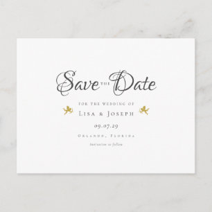 Gold Cupids Elegant Script Save the Date Postcard