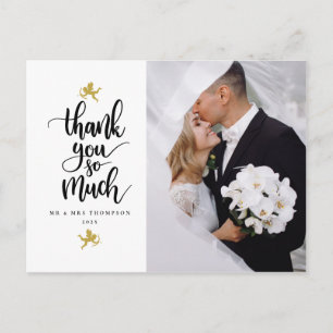 Gold Cupids Wedding Photo Thank You Postcard