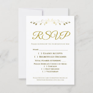 Gold Curly Filigree Border Elegant Wedding RSVP Card
