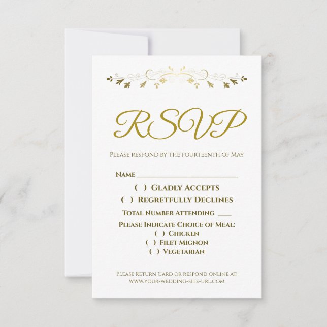 Gold Curly Filigree Bordure élégant mariage RSVP (Devant)