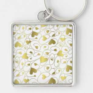 Gold curly hearts keychain