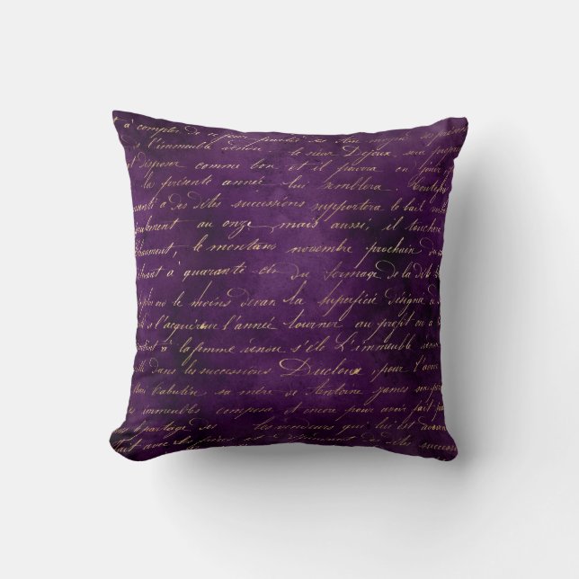 Gold Cursive on Deep Purple Throw Pillow (Front)
