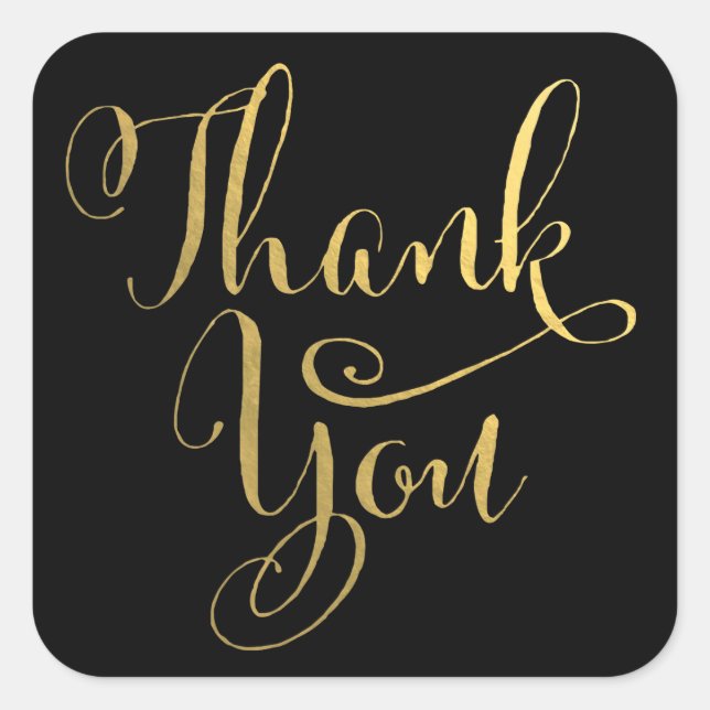 Gold Cursive Typography Thank You Stickers (Front)