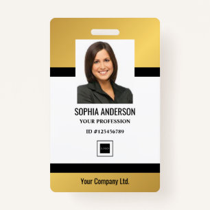 Gold Custom Employee Photo, Bar Code, Logo, Name Badge