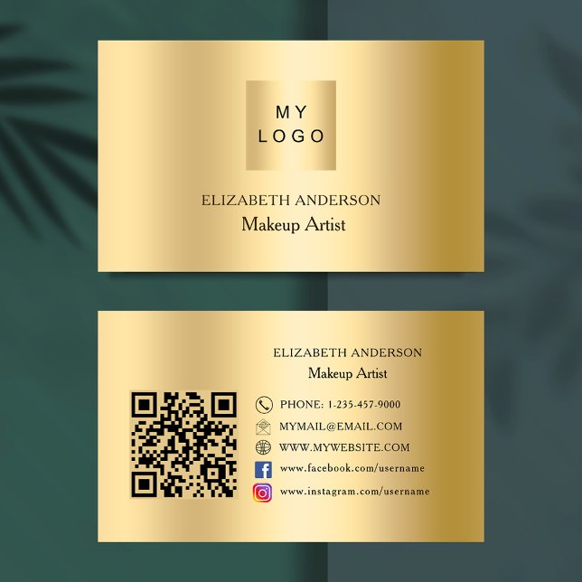 Gold custom logo Qr code social media Business Card (Creator Uploaded)
