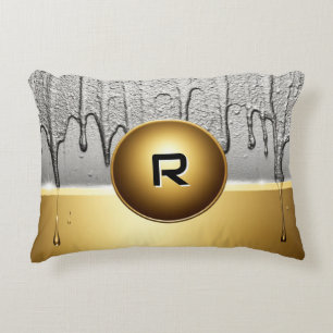 Gold Custom Metallic Chrome Name Drip Effect  Accent Pillow