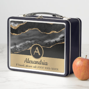 Gold Custom Monogram Name Luxury Chic Metal Lunch Box