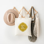 Gold Custom Personalized Monogram Tote Bag<br><div class="desc">Cute Girly Modern Tote Bag with Custom Personalized Name and Initial Monogram in a Vintage Moroccan Quatrefoil Clover Shape Frame Border</div>