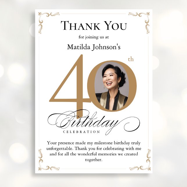 Gold Custom Photo 40e Carte de remerciements anniv (Mockup View)