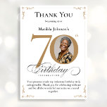Gold Custom Photo 70th Birthday Thank You Card<br><div class="desc">Gold Custom Photo 70th Birthday Thank You Card. An elegantly designed special birthday celebration thank you card,  featuring a custom photo of birthday person and script calligraphy with vintage flourish elements. Simple enough to fit a variety of themes and colours! Need help with the template? Simply contact me!</div>