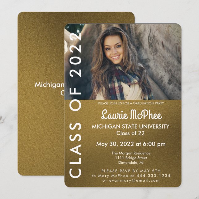 Gold Custom Photo Graduate Invitation (Front/Back)