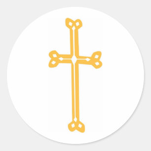 Gold Cut Out Ornate Cross Classic Round Sticker
