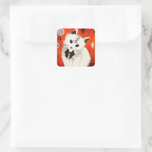 Gold Cute Cat Winter Christmas Baubles Square Sticker