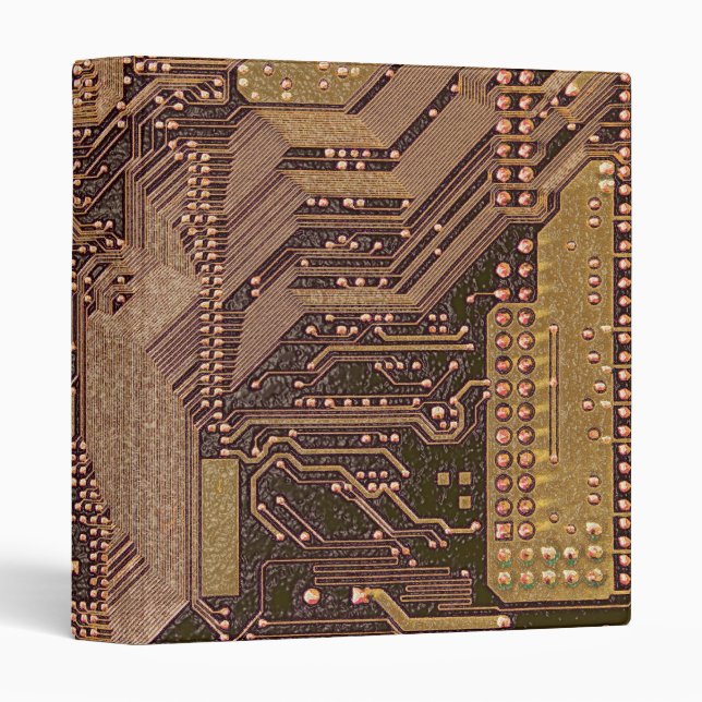 Gold Cyber Circuit Board Tech Art Electronics Binder (Front/Spine)