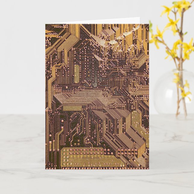 Gold Cyber Circuit Board Tech Art Electronics Card (Yellow Flower)