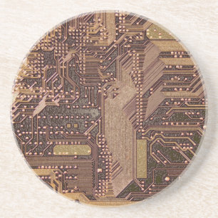 Gold Cyber Circuit Board Tech Art Electronics Coaster