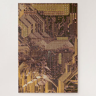 Gold Cyber Circuit Board Tech Art Electronics Jigsaw Puzzle