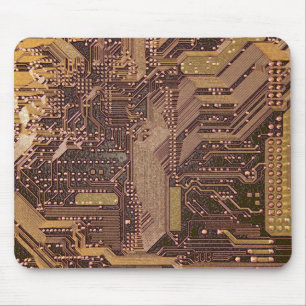 Gold Cyber Circuit Board Tech Art Electronics Mouse Pad