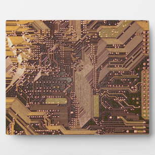 Gold Cyber Circuit Board Tech Art Electronics Plaque