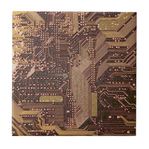 Gold Cyber Circuit Board Tech Art Electronics Tile