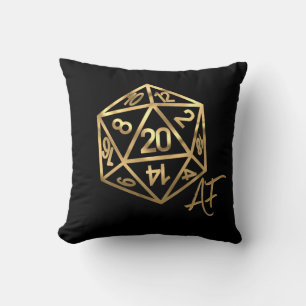 Gold D20 Crit AF   Tabletop Role Player Dice Throw Pillow
