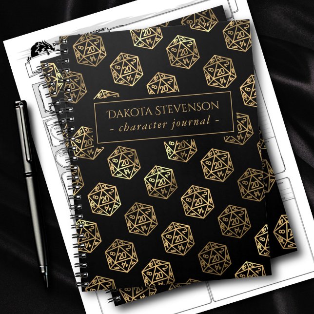 Gold D20 Pattern | Tabletop Role Player Character Notebook (Creator Uploaded)