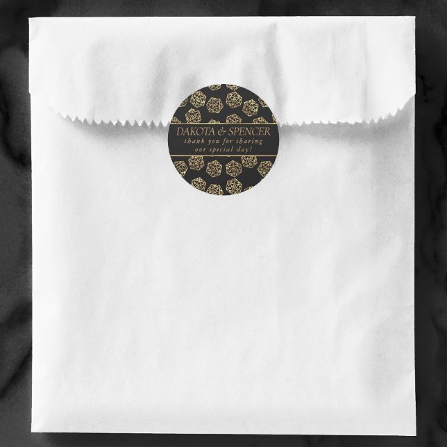 Gold D20 Pattern | Tabletop Role Player Thank You Classic Round Sticker (Creator Uploaded)