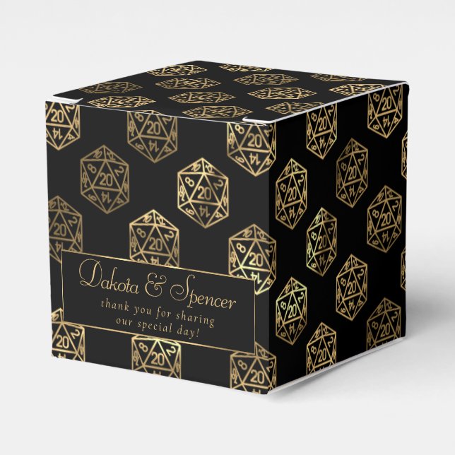 Gold D20 Pattern | Tabletop Role Player Thank You Favor Box (Front Side)