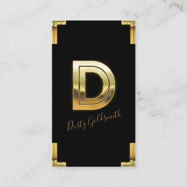 Gold D Initial and Borders Business Card (Front)