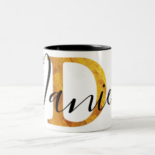 Gold 'D' Monogram w/ Personalized Name Two-Tone Coffee Mug